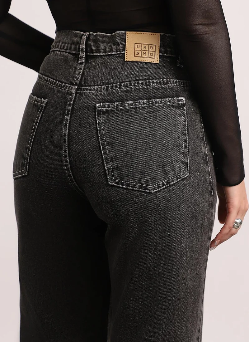 Urbano Fashion  Urbano Fashion Women's Grey High Rise Straight Fit Washed Jeans Non-Stretchable for Women | Best Price UAE